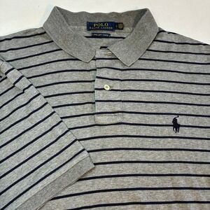 Polo Ralph Lauren Pima Soft Shirt Tennis Mens Large Gray Navy Blue Striped Polo
